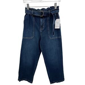 Time and Tru jeans women's 8 paperbag wide leg crop belted blue dark wash NEW